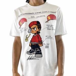 NEW DEKRYPTIC boondocks riley blueprints embroidered t shirt in white